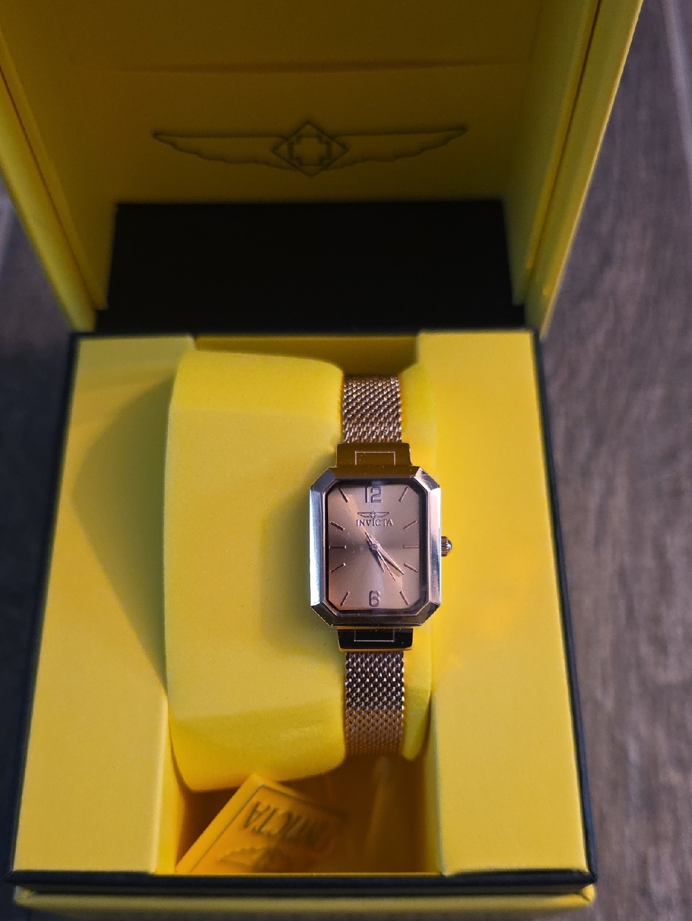 52. Invicta Rose Gold Rectangular Mesh Band Watch